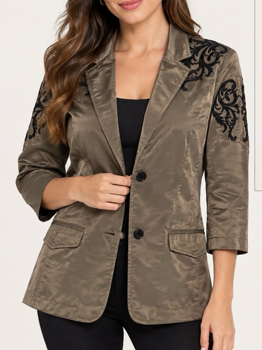 Montero Women’s Western Embroidered Blazer Jacket Brown Satin Size Small
